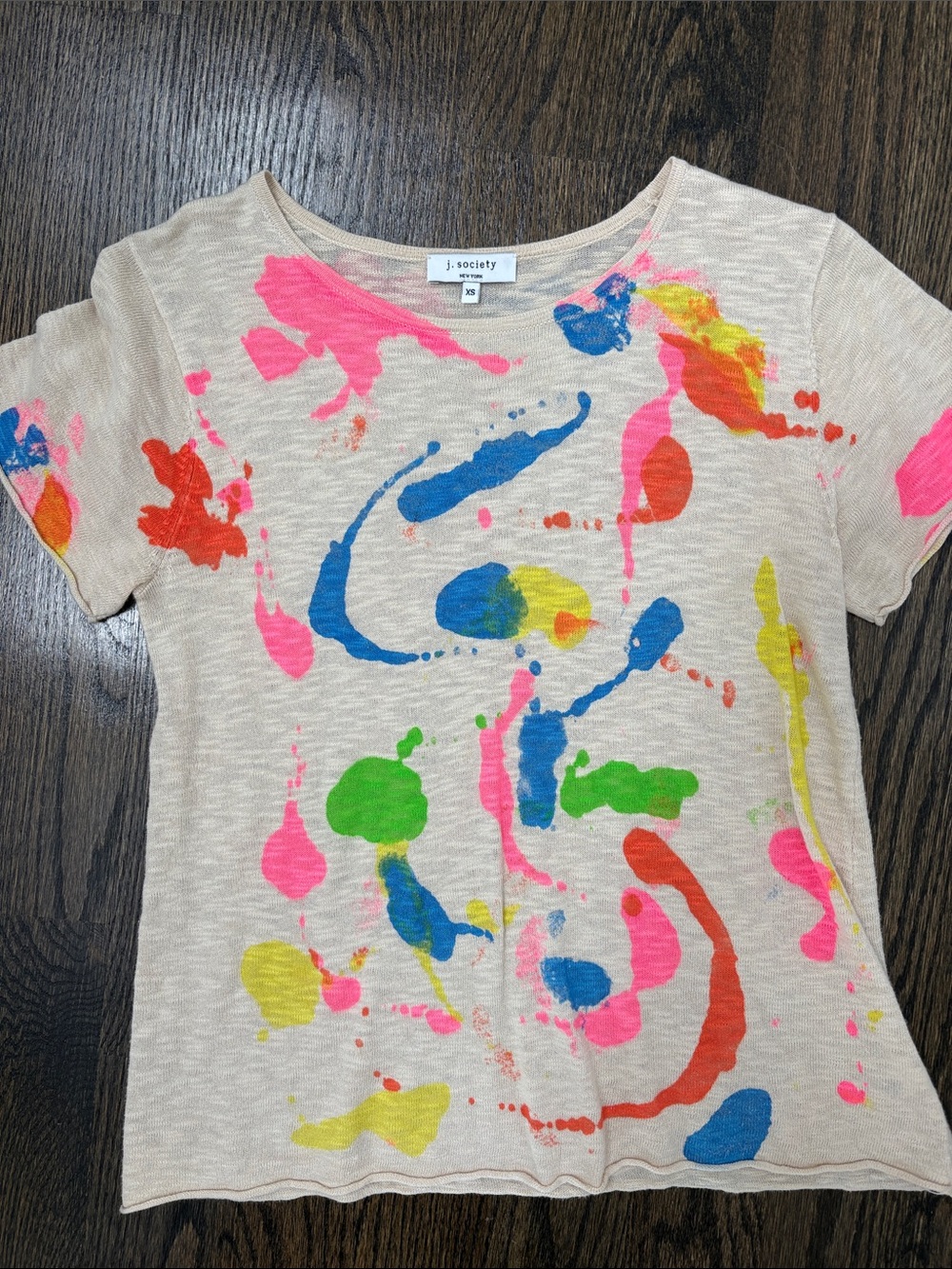 Society Beige Short-Sleeve Tee with Multicolor Paint-Splash Print xsmall
